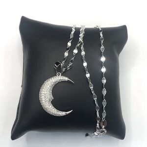 925 Sterling Silver 1.00CT MOISSANITE Crescent Moon Pendant Necklace Size 18”